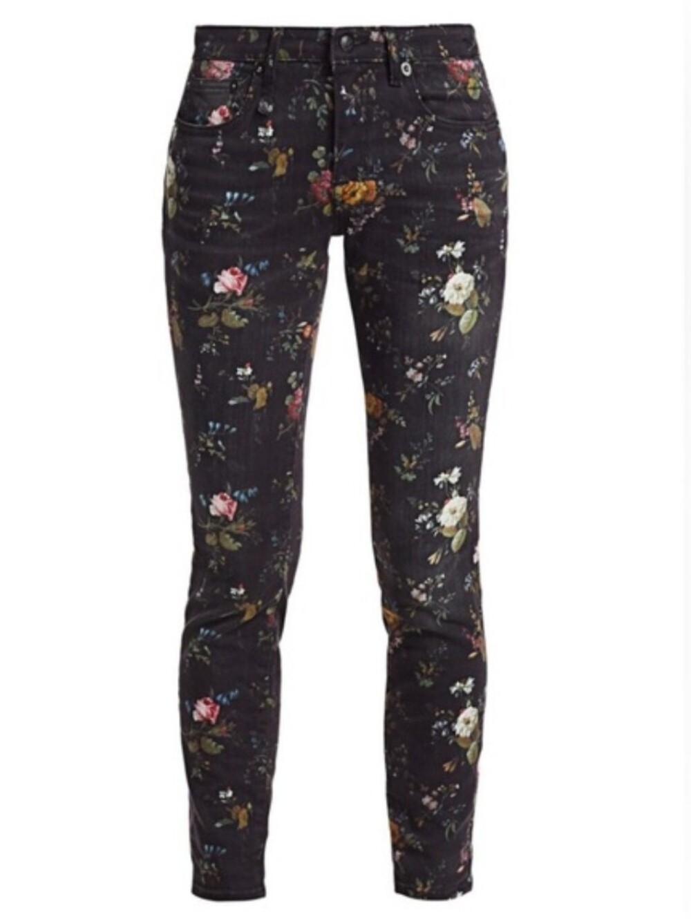 R13 Kate Skinny Jeans Size 25 Made In Italy Black Floral Crop Pants Low Rise